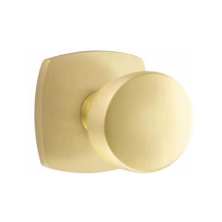 Emtek Laurent Knob 2-3/8" Backset Passage with Urban Modern Rose for 1-1/4" to 2" Door Satin Brass Finish 5316LAUUS4